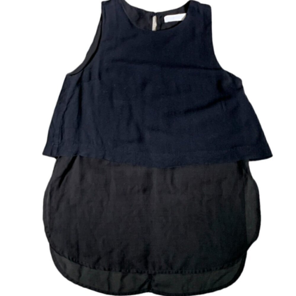 ASTR The Label Sleeveless Tiered Tank Top Semi-Sheer Bottom S Black #36B